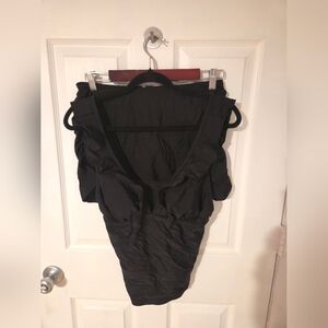 Black Two Piece Bathing Suit With Ruched Sides.